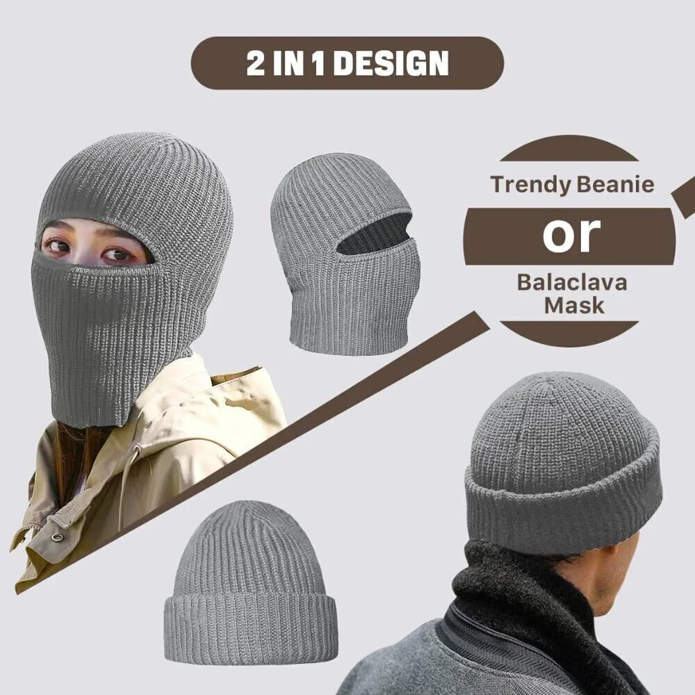 Men's Light Grey Balaclava Ski Mask Beanie Ski Face Mask Winter Warm Skull Cap